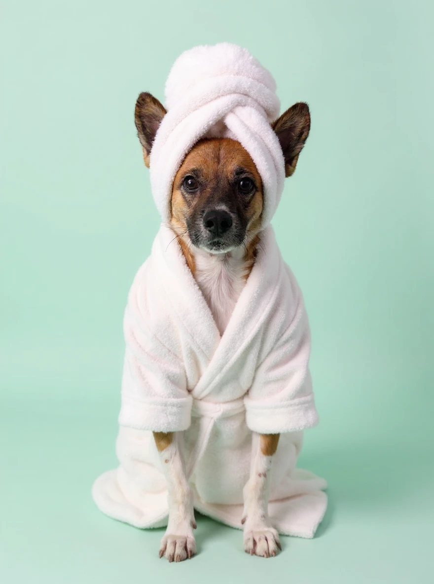 Doggo in Bathrobe