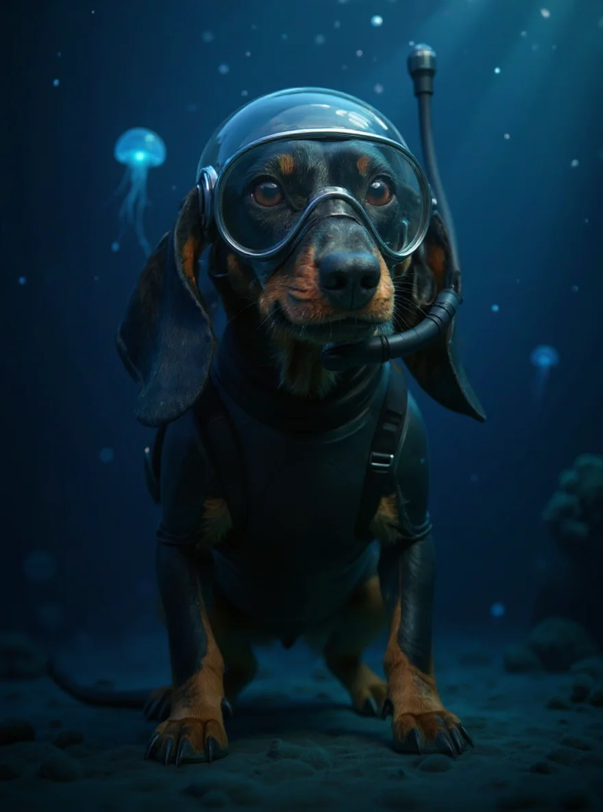 Oliver the Dachshund as The Scuba Diver